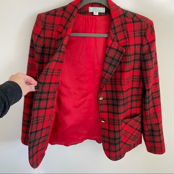 Prestige of Boston Vintage Plaid Wool Blazer Size 12 - Picture 2 of 12
